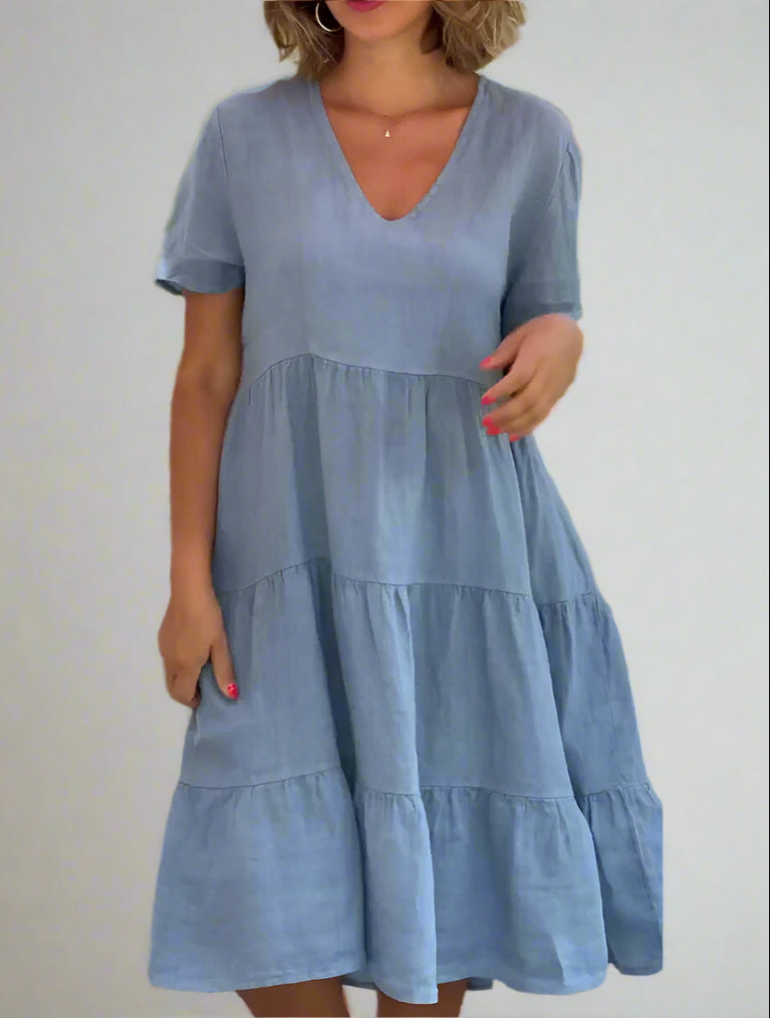 Nathalie | Effen jurk met V-hals