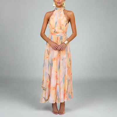 Lara | Aquarel Maxi Jurk met Halternek