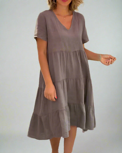 Nathalie | Effen jurk met V-hals