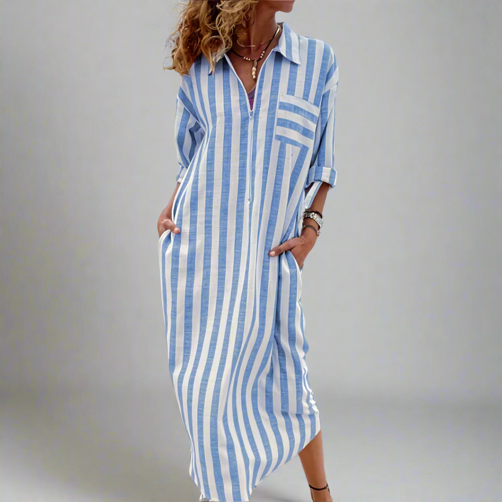 Joyce | Elegante gestreepte jurk met V-hals