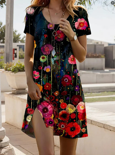 Tessalie | Zomerjurk met artistieke print