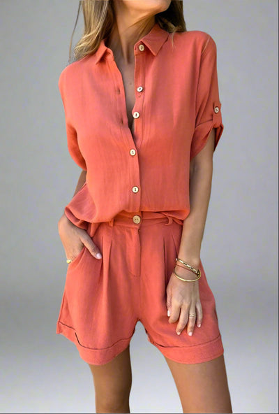 Pauline | Blouseset van katoen en linnen