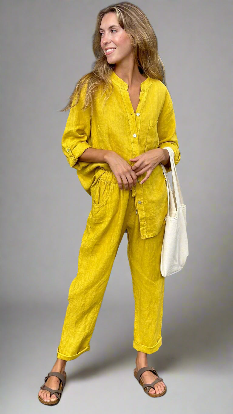 Marjan | Elegante tweedelige linnen shirt en broek set