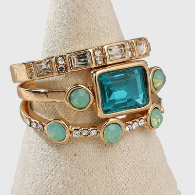 Zora | Vintage Blauw Kristallen Ring Set