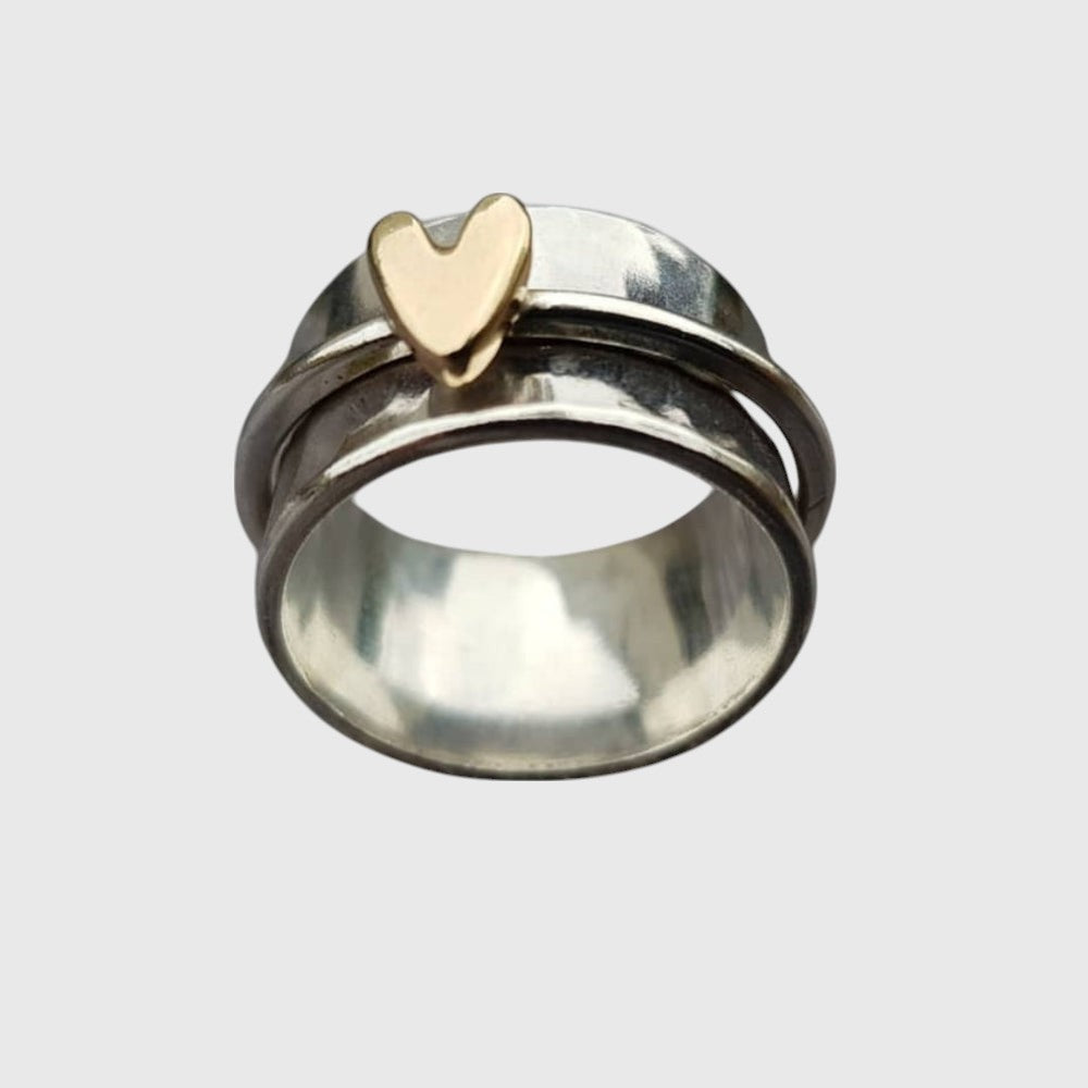 Anais | Zilveren Ring met Vintage Gouden Hart