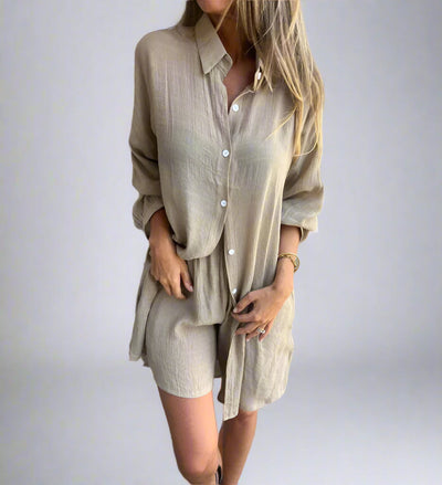 Nora | Casual Effen Blouse met Korte Broek Set