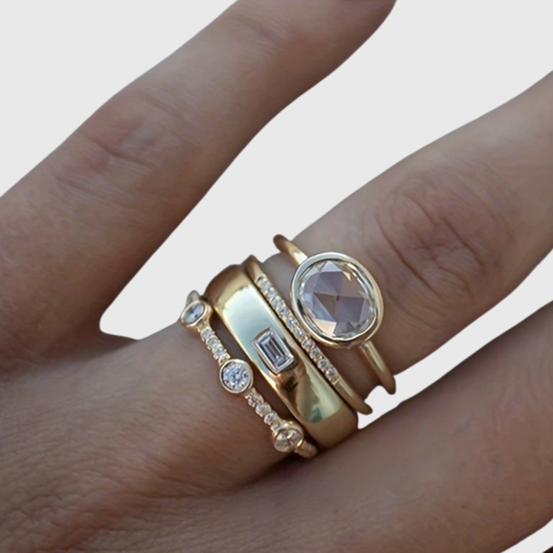 Flora | Gouden Vintage Zirkonia Ringenset